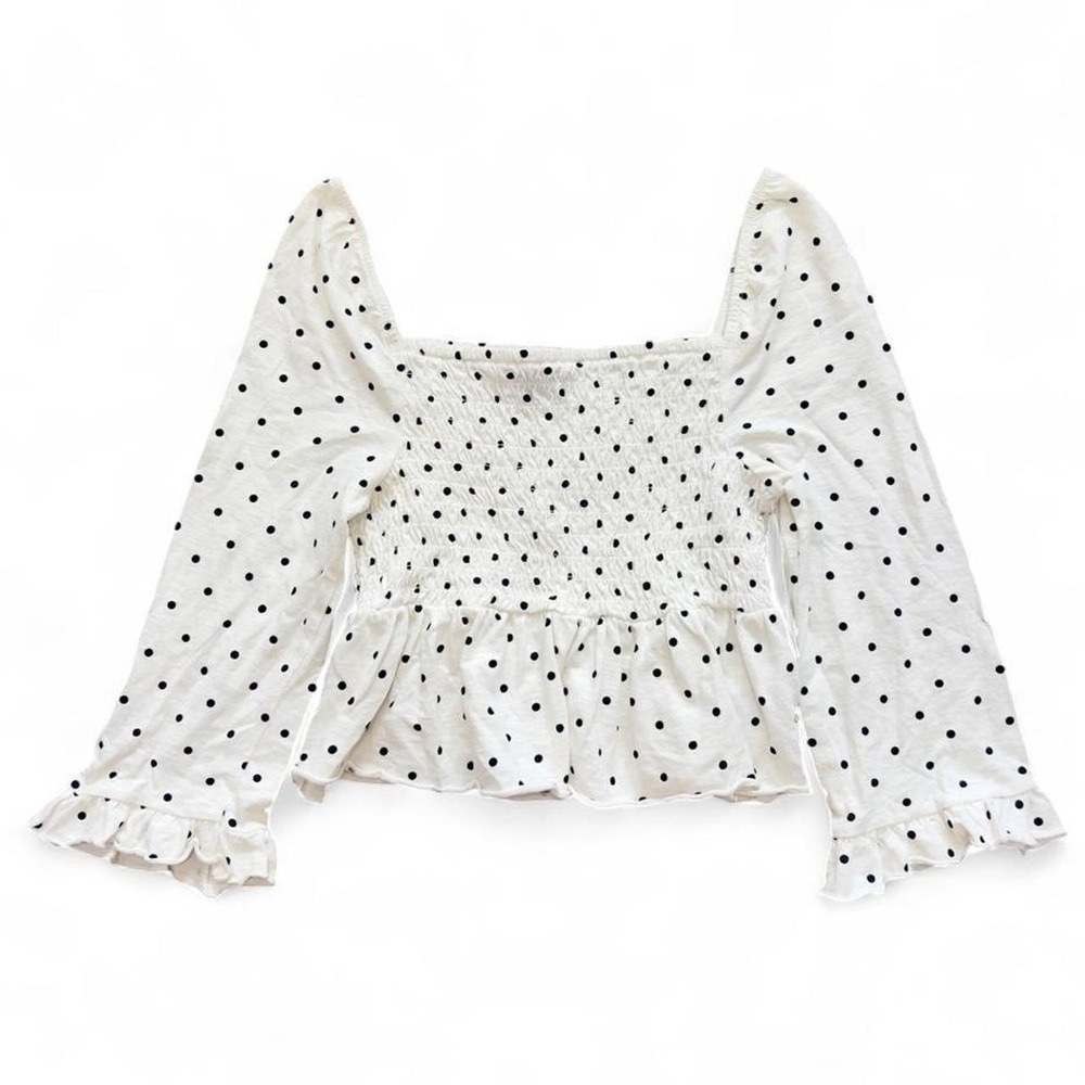 American Eagle White Polka Dot Long Sleeve Top Size XXS